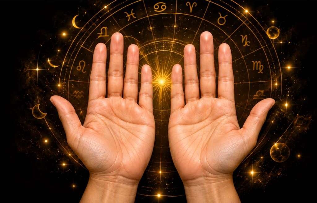 Full palm consultation with detailed palm lines and both hands